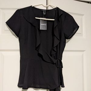 Wrap ruffle blouse black